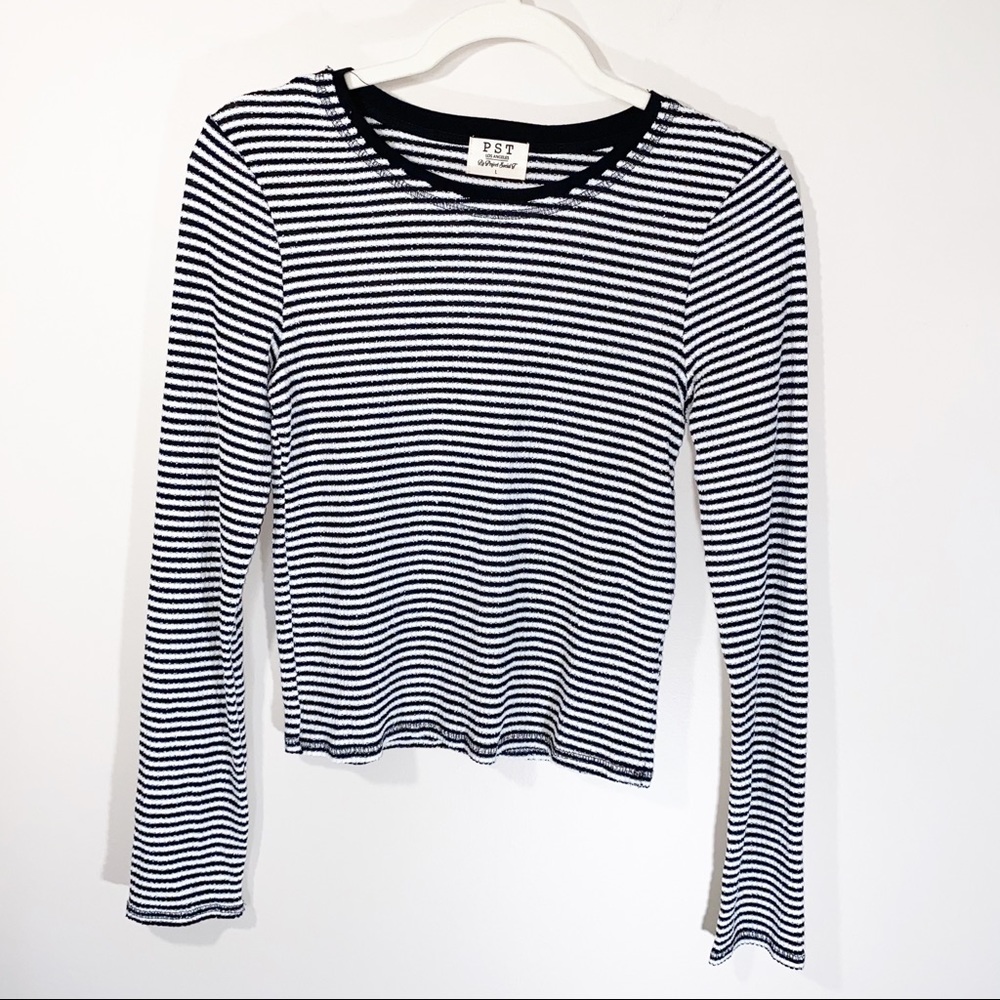 PST by Project Social Long sleeve black and white Striped Knit Top Size Large